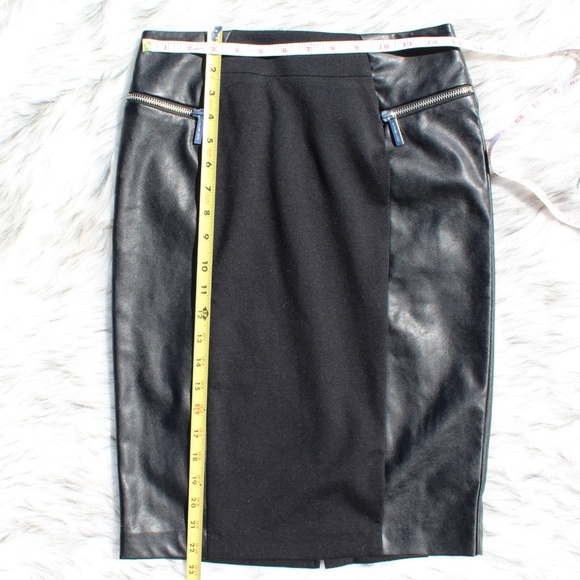 SOLD Michael Kors Leather Trim Black Pencil Skirt - Picture 3 of 8